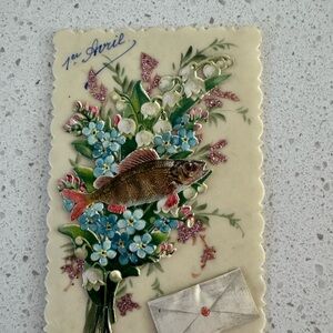 Antique 1906 French Poissond’Avril Postcard - Celluloid Novelty hidden Message